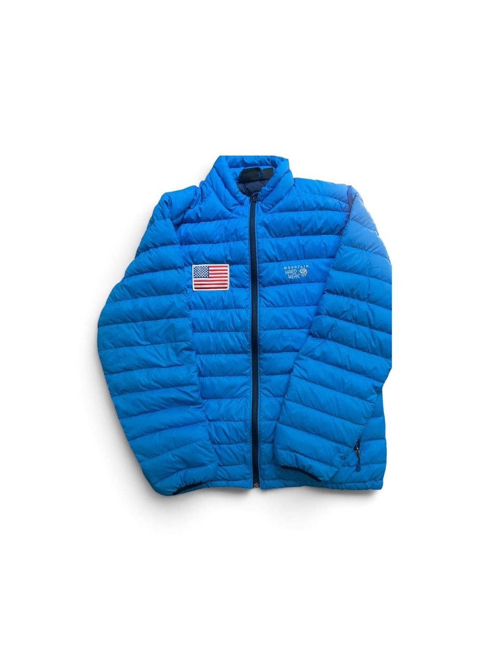 Mountain Hardwear Bright Blue Quilted Puffer Jacket with Flag Patch